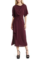 ASOS DESIGN Cowl Neck Tie Waist Dress Burgundy at Nordstrom, Us