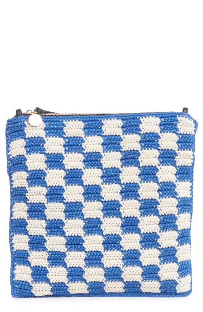 Clare V. Crochet Cotton Foldover Clutch in Cobalt/Cream Crochet Checker at Nordstrom