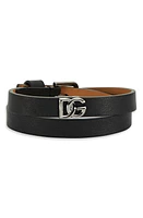 Dolce & Gabbana Logo Double Wrap Leather Bracelet in Nero/Rutenio at Nordstrom, Size Large