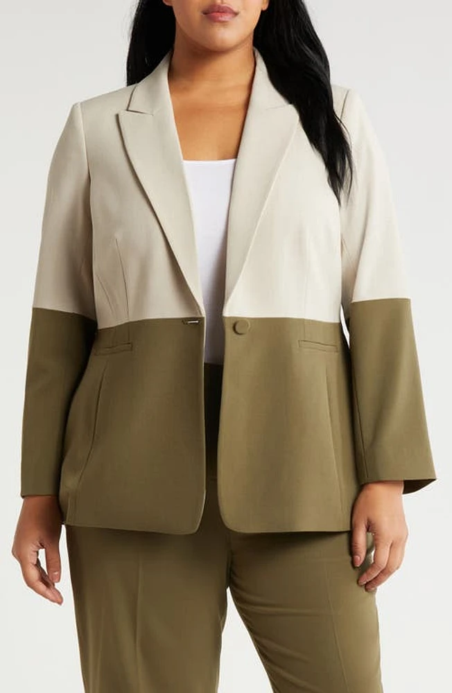 Tahari ASL Colorblock Blazer Sand Loden at Nordstrom,