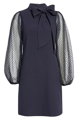 Vince Camuto Bow Neck Long Sleeve Shift Dress in Navy at Nordstrom, Size 12