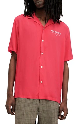 AllSaints Underground Logo Short Sleeve Camp Shirt at Nordstrom,