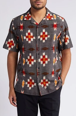 Wax London Didcot Ikat Camp Shirt Grey Multi at Nordstrom,