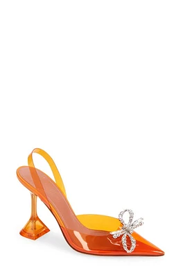 Amina Muaddi Glass Pointed Toe Slingback Pump Pvc Orange+ White Crystal Bow at Nordstrom,