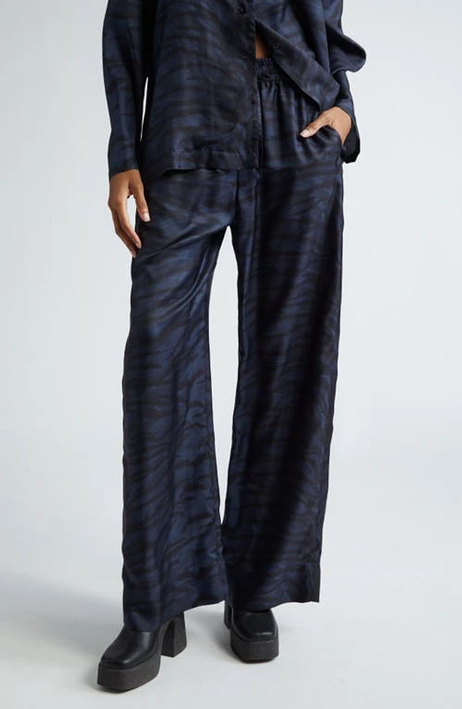 Stella McCartney Tiger Stripe Drawstring Waist Silk Pajama Pants Ink at Nordstrom, Us