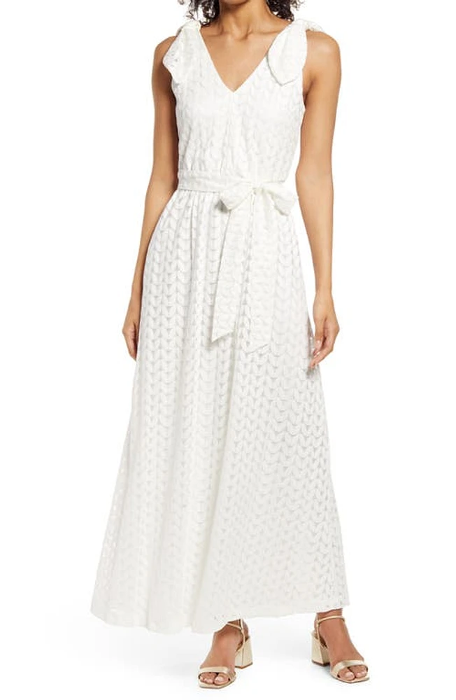 Donna Ricco Bow Shoulder Belted Lace Dress Ivory at Nordstrom,