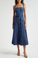 Cinq à Sept Vega Belted Sleeveless Denim Fit & Flare Midi Dress Medium Wash at Nordstrom,