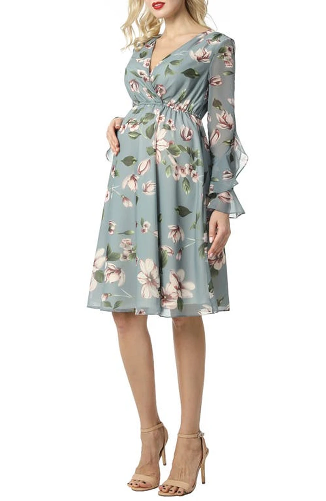 Kimi and Kai Floral Print Long Sleeve Chiffon Maternity Dress Multicolored at Nordstrom,