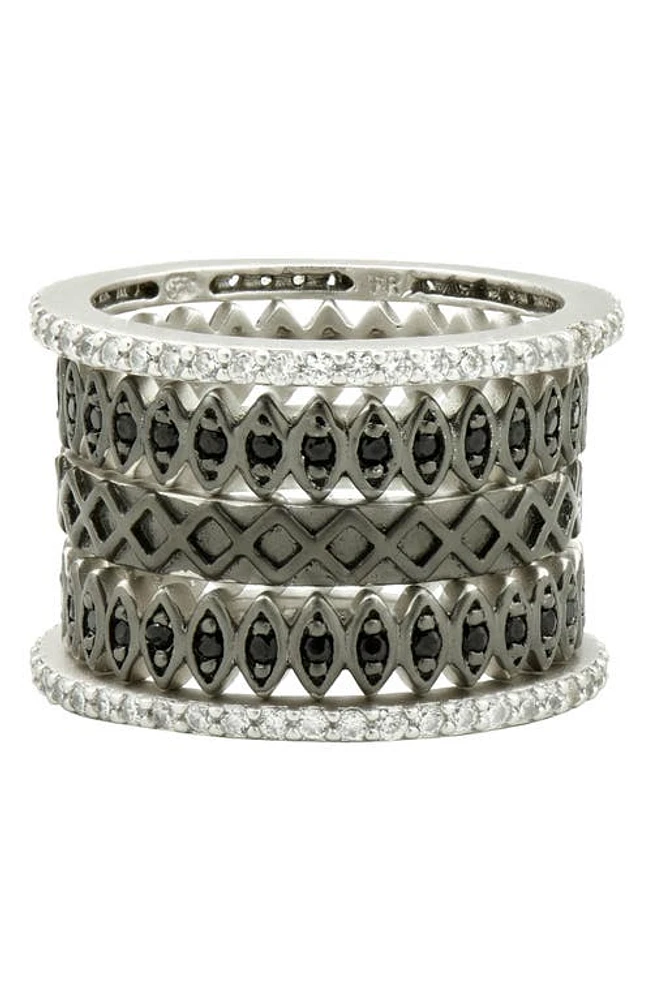 FREIDA ROTHMAN Two-Tone Set of 5 Rings Silver/Black at Nordstrom,