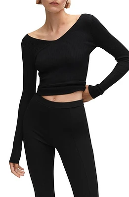 MANGO V-Neck Rib Crop Sweater in Black at Nordstrom, Size Medium