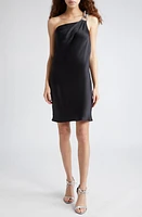 Stella McCartney Falabella Crystal Chain Strap One-Shoulder Satin Minidress Black at Nordstrom, Us