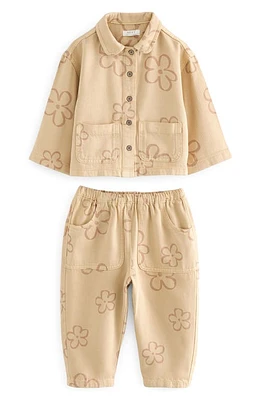 NEXT Kids' Floral Oversize Twill Shirt & Pants Set Ecru at Nordstrom,