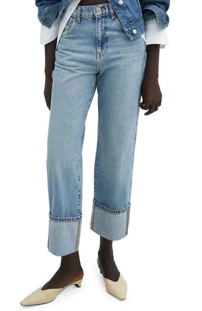 MANGO Cuff Wide Leg Jeans Medium Blue at Nordstrom,