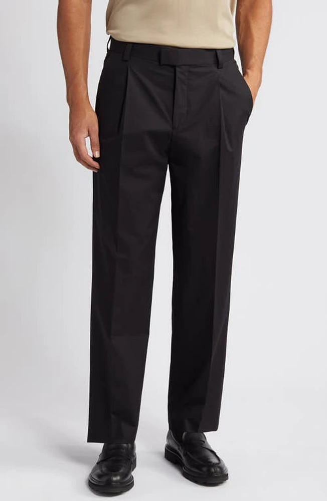 HUGO Theodor Pleated Stretch Cotton Pants Black at Nordstrom,