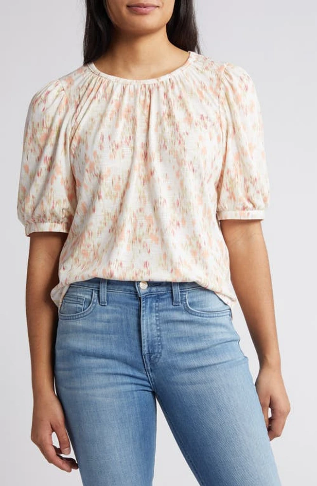 Wit & Wisdom Print Puff Sleeve Top Sweet Melon at Nordstrom,