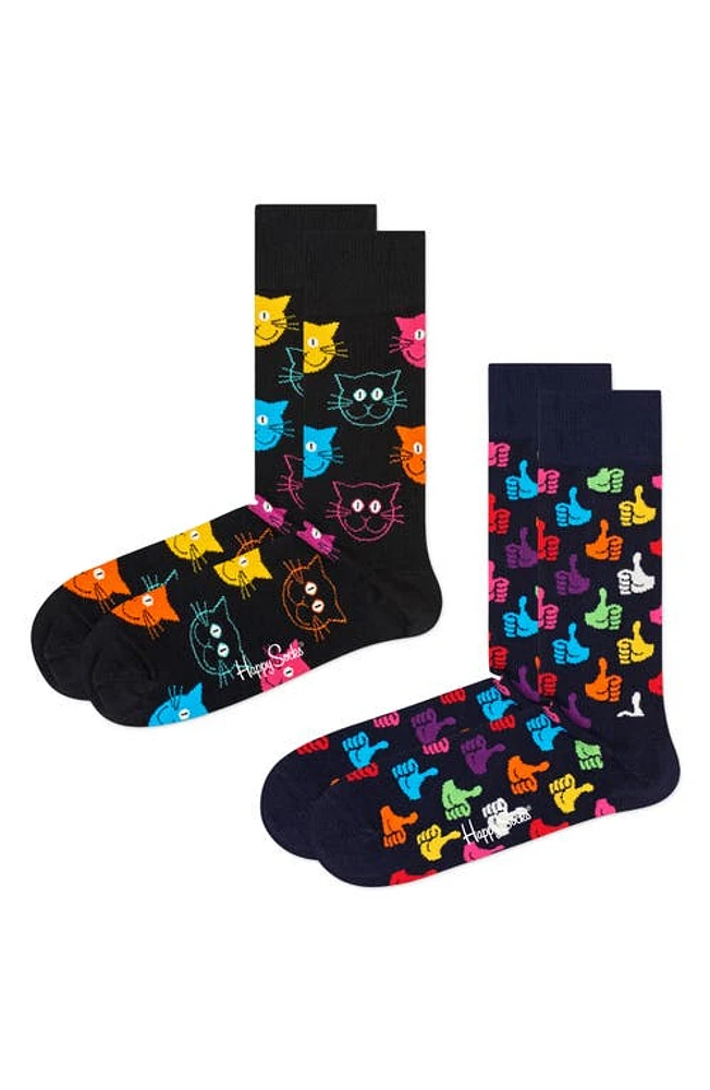 Happy Socks Assorted 2-Pack Classic Cat Cotton Blend Crew Socks in Asst at Nordstrom