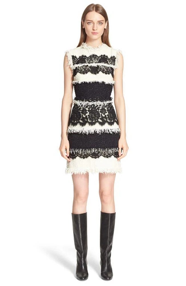 Lanvin Tweed & Lace Sleeveless Dress in Ivory/Black at Nordstrom, Size 12 Us