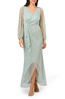 Adrianna Papell Metallic Long Sleeve Mesh Mint Smoke at Nordstrom,