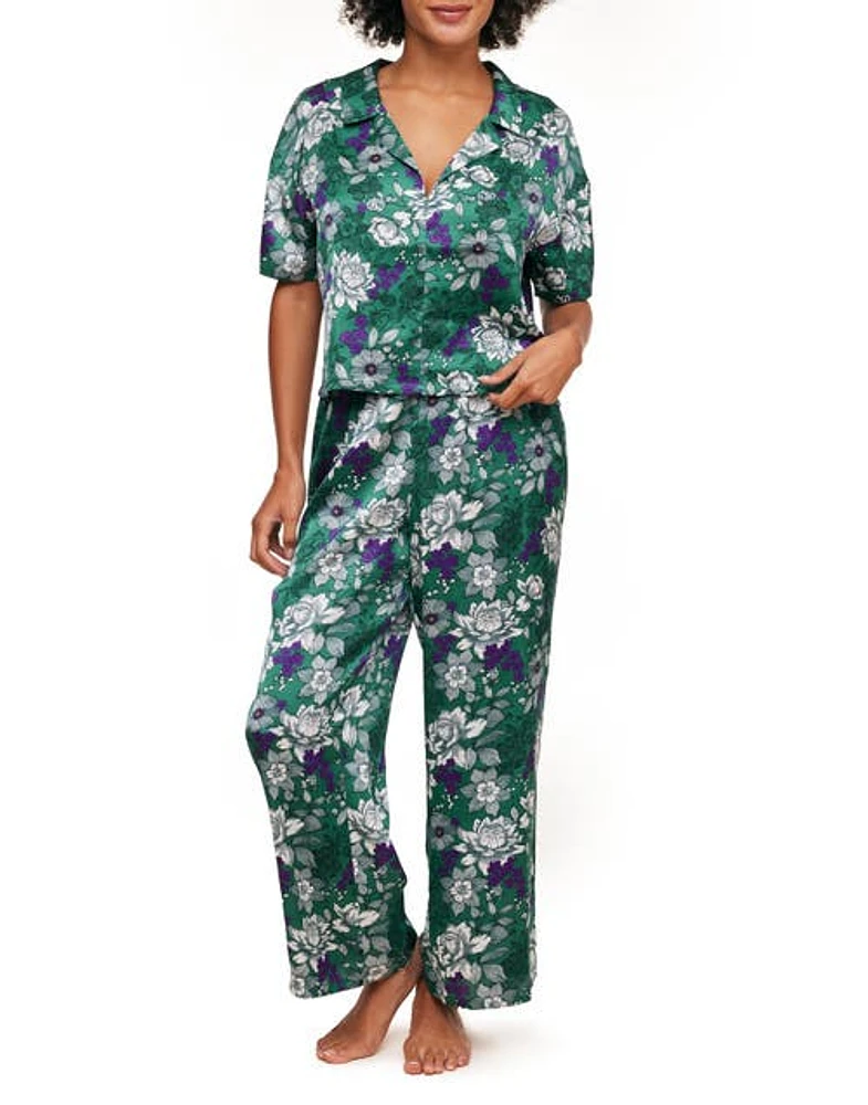 Adore Me Verica Pajama Top & Pants Set Floral Green at Nordstrom,