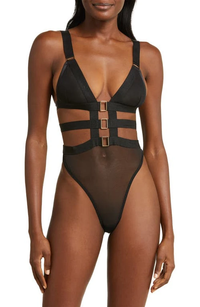 Bluebella Trinity Strappy Cutout Mesh Bodysuit Black at Nordstrom,