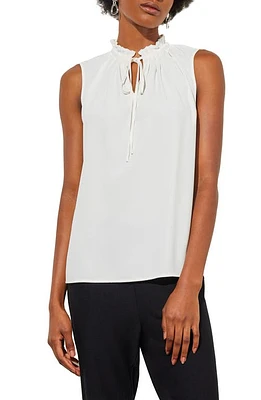 Ming Wang Ruffle Tie Neck Crêpe de Chine Tank White at Nordstrom,