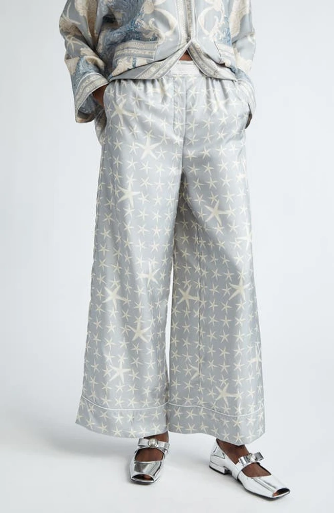 Versace Sea Star Silk Palazzo Pants Concrete Bone at Nordstrom, Us