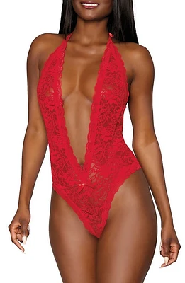 Dreamgirl Halter Lace Teddy in Red at Nordstrom