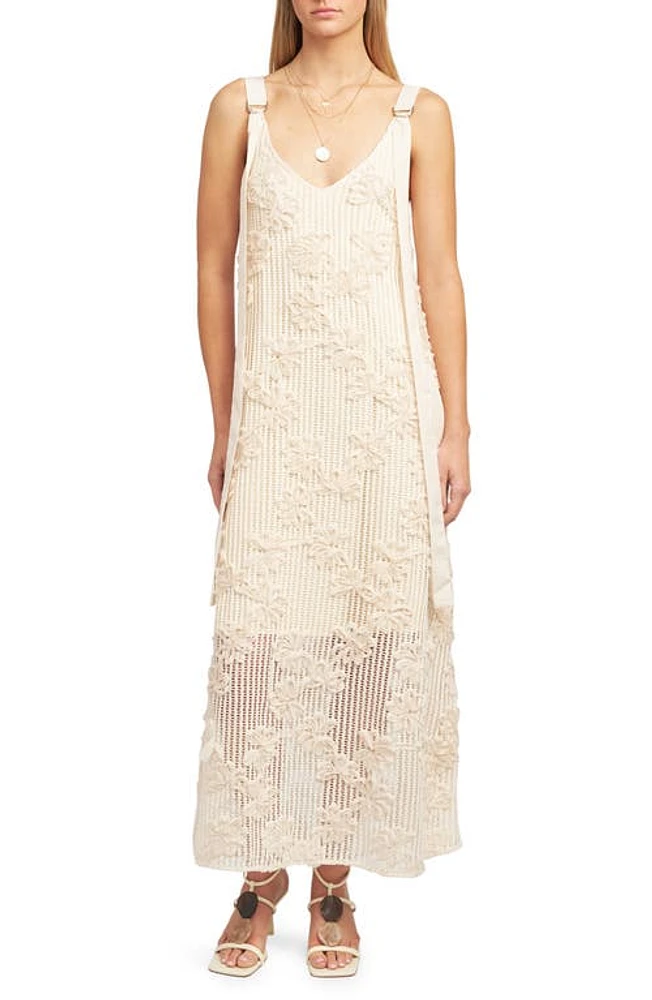 En Saison Reese Floral Appliqué Open Stitch Maxi Dress Ecru at Nordstrom,