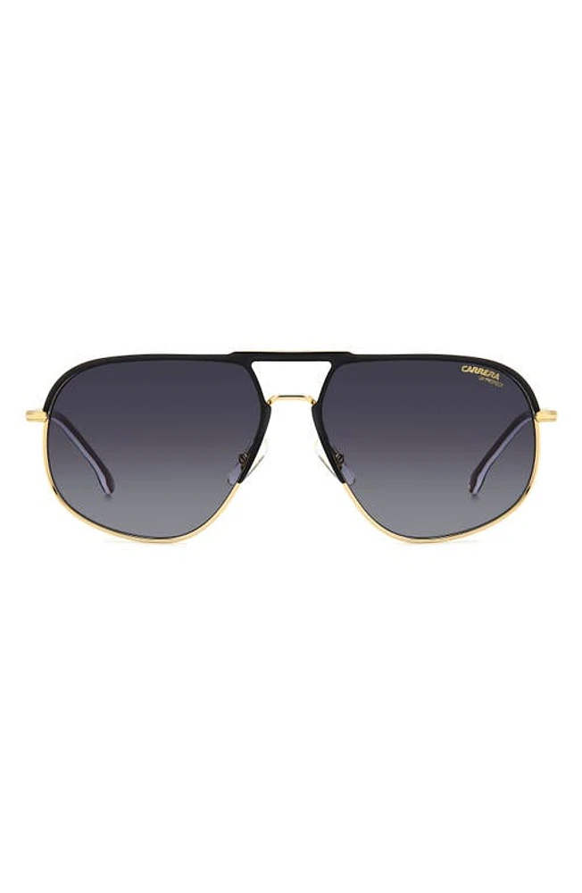 Carrera Eyewear 60mm Aviator Sunglasses in Matte Black Gold/Grey Shaded at Nordstrom