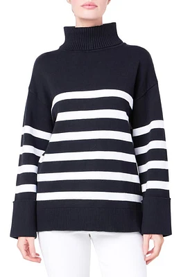 English Factory Stripe Turtleneck Sweater Black/White at Nordstrom,