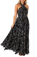 Petal & Pup Lennon Floral Halter Gown Black at Nordstrom,