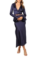 Petal & Pup Nova Long Sleeve Satin Two-Piece Dress in Navy at Nordstrom, Size X-Large