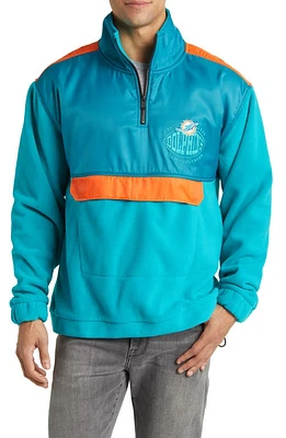 BOSS x NFL Fumble Mixed Media Quarter Zip Pullover Miami Dolphins Open Green at Nordstrom,