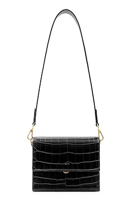 JW PEI Mini Flap Croc Embossed Faux Leather Crossbody Bag in Black Croc at Nordstrom