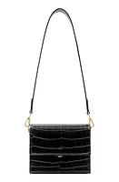 JW PEI Mini Flap Croc Embossed Faux Leather Crossbody Bag in Black Croc at Nordstrom