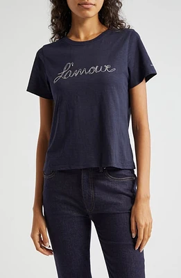 Cinq à Sept Silver Chain L'Amour Cotton T-Shirt Navy/white at Nordstrom,