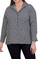 Foxcroft Katie Diamond Print Cotton Button-Up Shirt Black/White at Nordstrom,