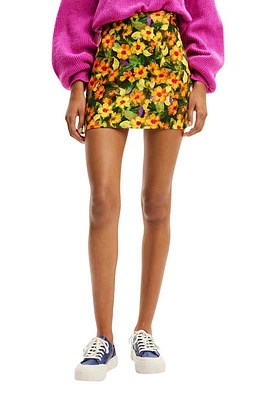 Desigual Floral Garden Faux Wrap Miniskirt Orange at Nordstrom,