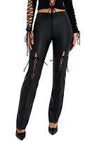 Mistress Rocks Lace-Up Faux Leather Pants in Black at Nordstrom, Size Small