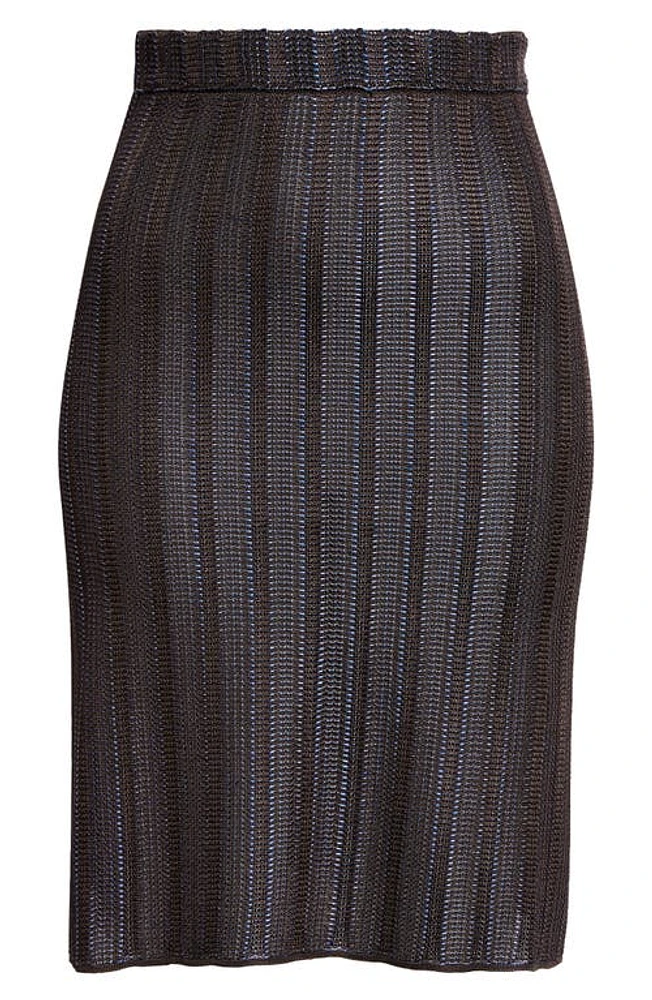 FERRAGAMO Stripe Jacquard Knit Skirt Expresso/Cobalt/L at Nordstrom,