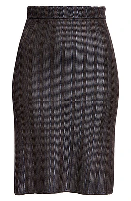 FERRAGAMO Stripe Jacquard Knit Skirt Expresso/Cobalt/L at Nordstrom,