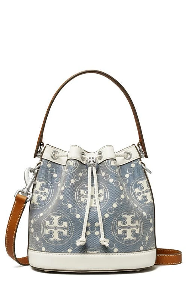 Tory Burch T Monogram Denim Bucket Bag in Pearl Blue at Nordstrom