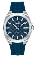 BOSS Walker Silicone Strap Watch, 41mm in Blue at Nordstrom