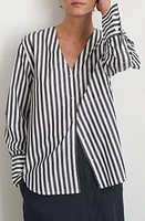 Alex Mill Crosby Stripe V-Neck Button-Up Shirt Charcoal/White at Nordstrom,