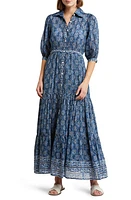 ALICIA BELL Blair Puff Sleeve Maxi Dress in Indigo Print at Nordstrom, Size Large