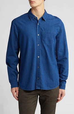 FRAME Cotton & Linen Chambray Button-Up Shirt Darkland at Nordstrom,