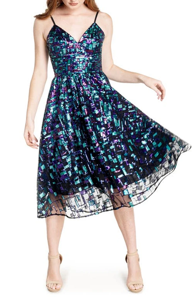 Dress the Population Maren Sequin Fit & Flare Violet Multi at Nordstrom,