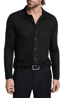 John Varvatos McGiles Piqué Knit Button-Up Shirt Black at Nordstrom,