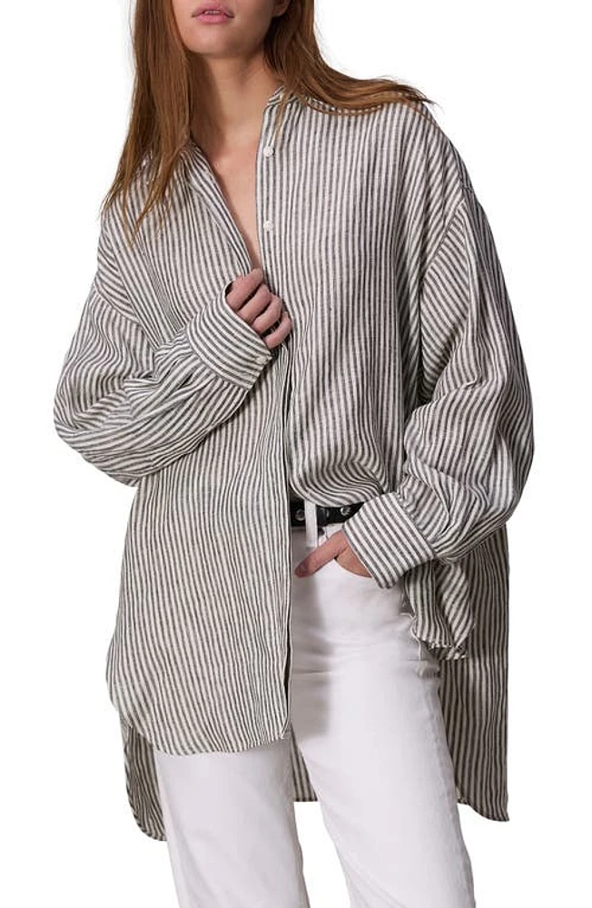 rag & bone Ryan Oversize Stripe Linen Button-Up Shirt Beigestrp at Nordstrom,