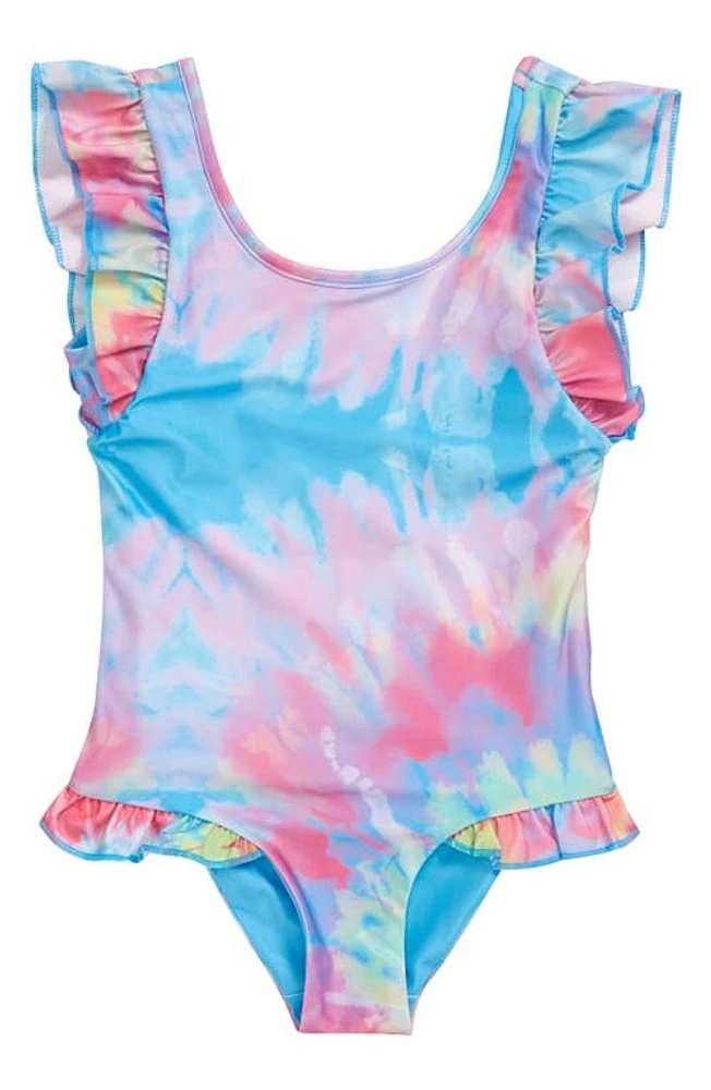 Boardies Kids' Ruffles Tie-Dye One-Piece Swimsuit in Multi at Nordstrom, Size 12